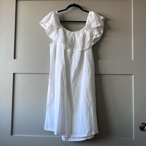 Tommy Bahama Dress Womens Large White Linen Blend Ruffle Off Shoulder Pockets
